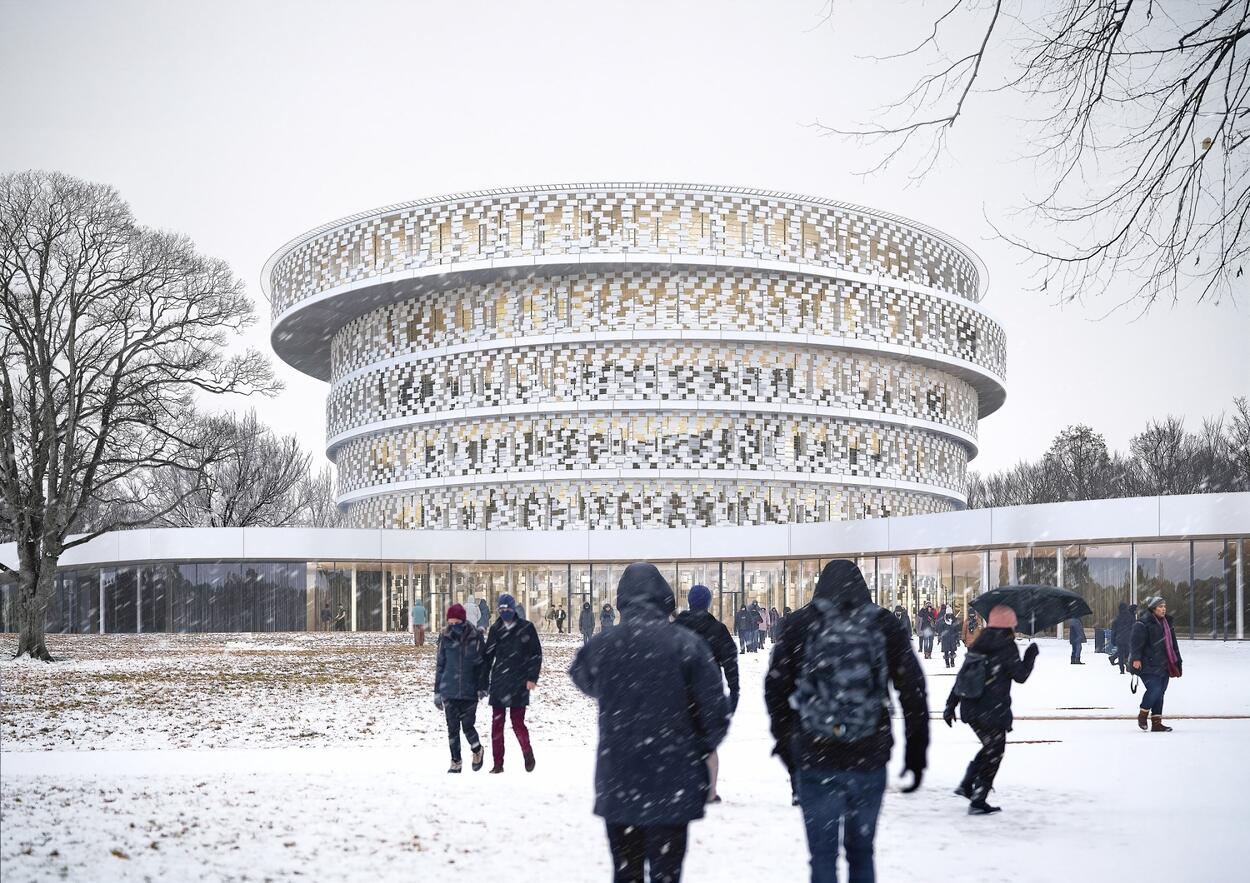 Snowy day at Library – architectural 3D visualization project featured on CGAward