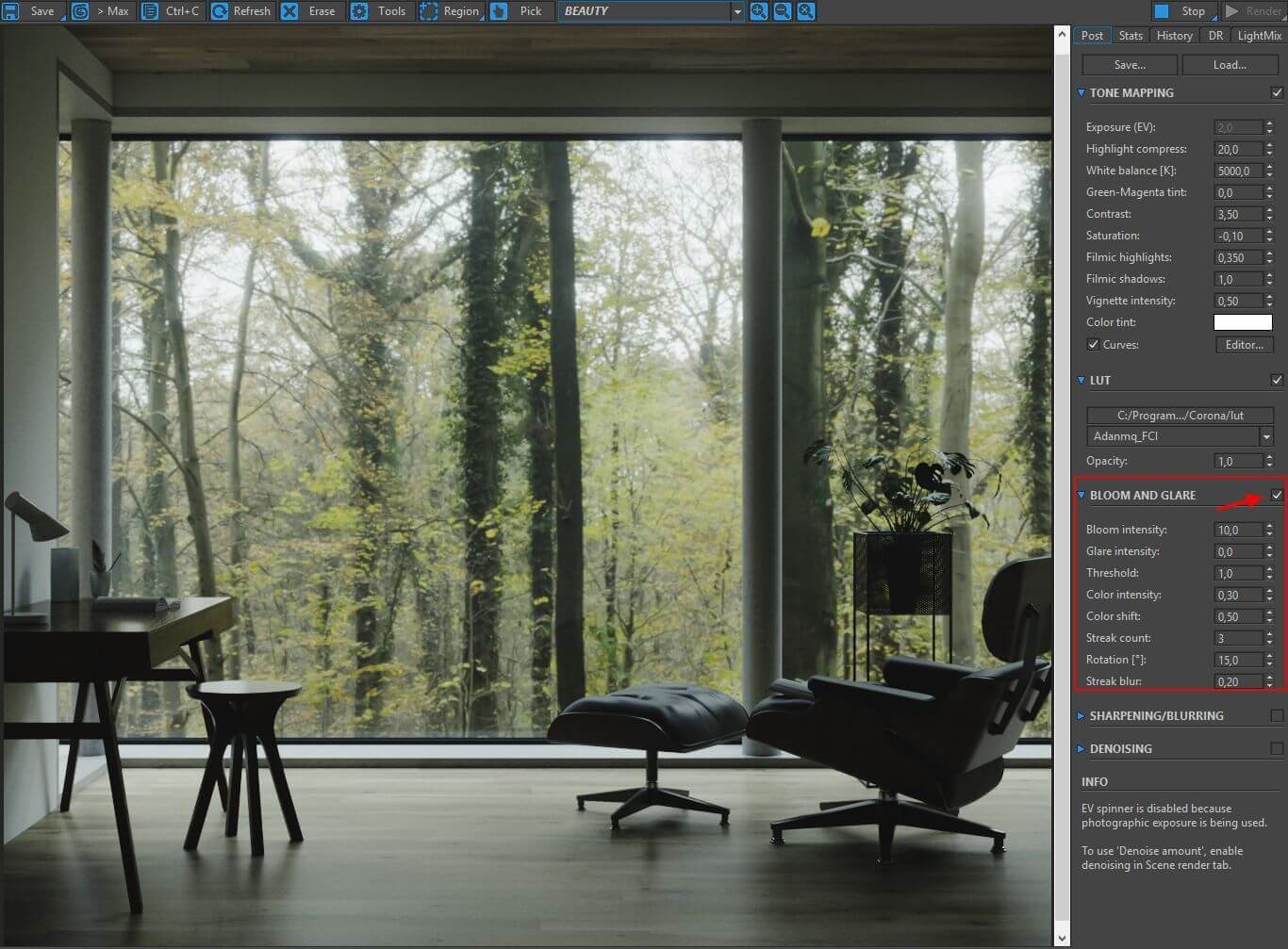 Autumn mood forest interior. Making of interior by 3Dmitri.